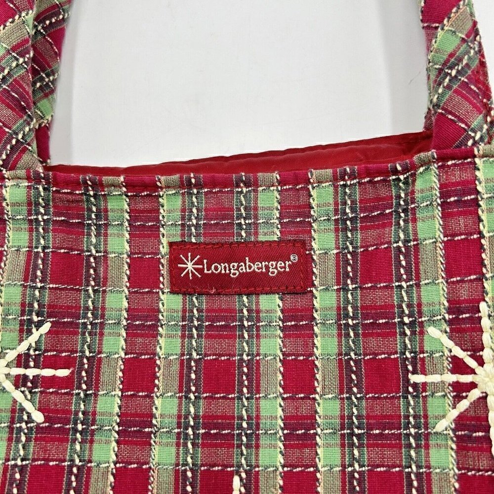 Longaberger 2009 Tote Snowflake/Holiday Plaid Fabric 9" x 9.5" Double Handle - Picture 3 of 7